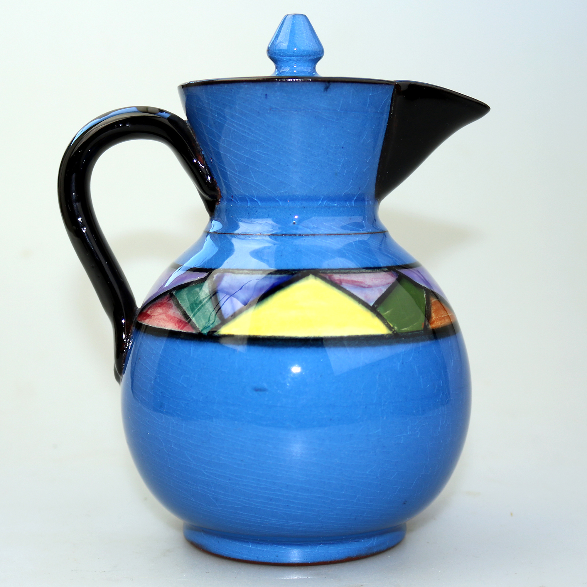 An Art Deco Watcombe Torquay pottery Lidded Jug Jazz / Geometric C.1920's+