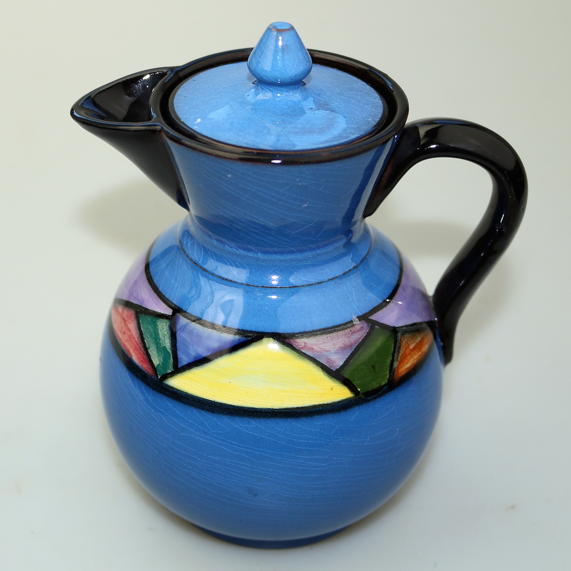 An Art Deco Watcombe Torquay pottery Lidded Jug Jazz / Geometric C.1920's+
