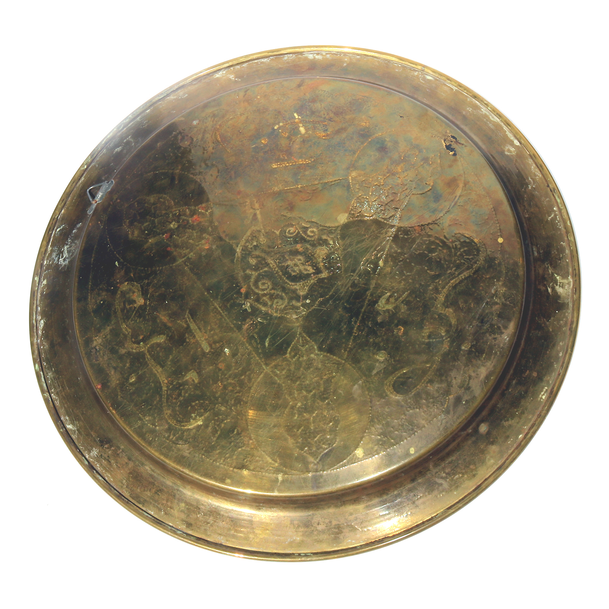 A large vintage Cairo Ware inlaid with silver & copper Charger Tray C.20thC