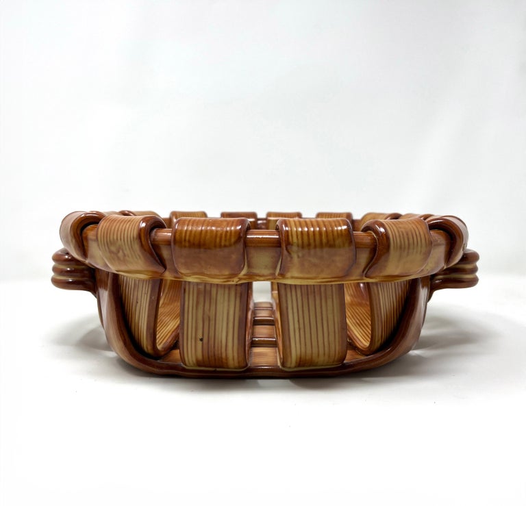 Trompe L'Oeil Italian Ceramic Woven Basket