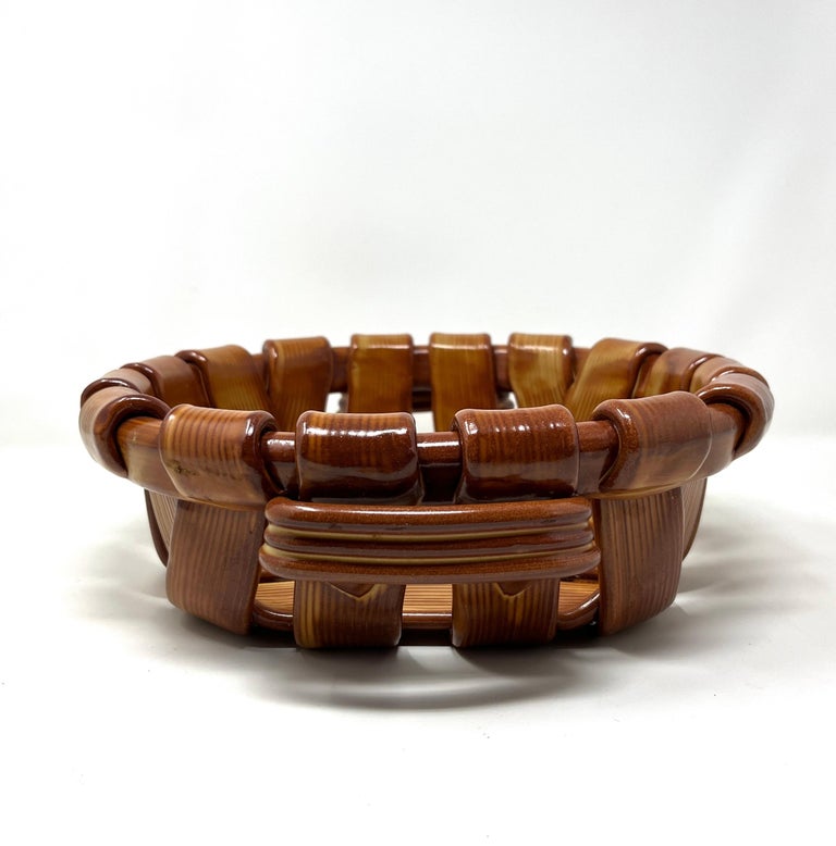 Trompe L'Oeil Italian Ceramic Woven Basket