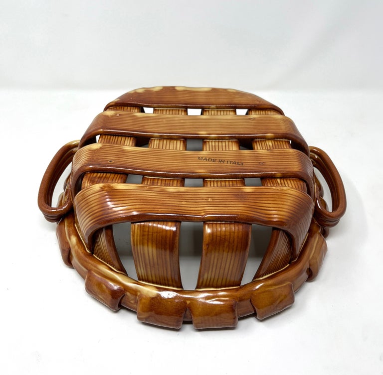 Trompe L'Oeil Italian Ceramic Woven Basket