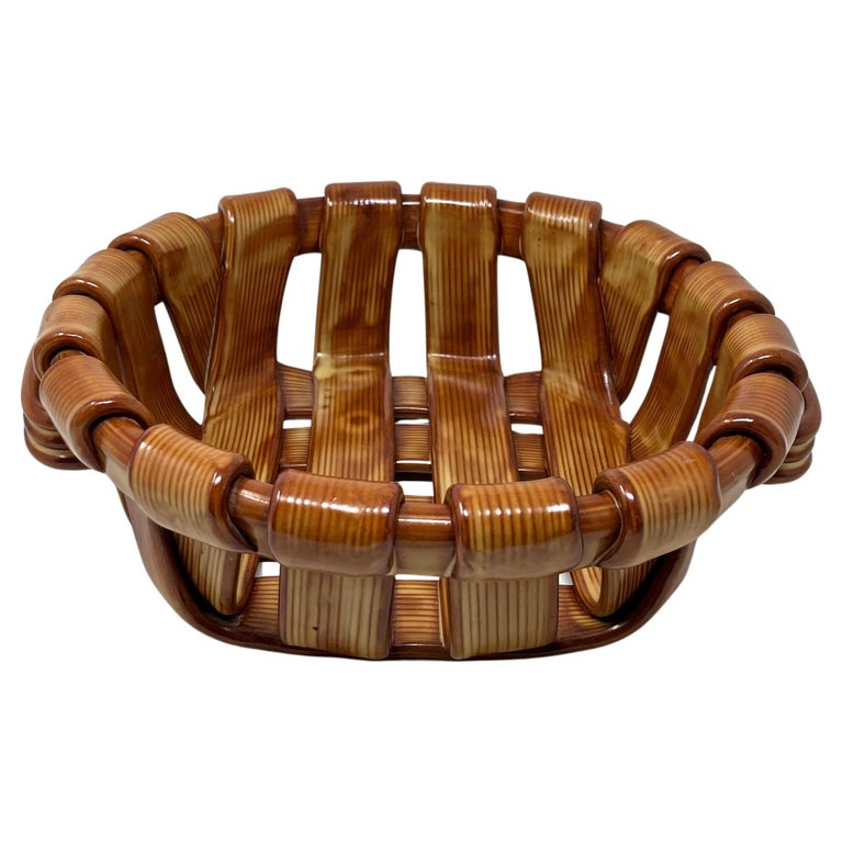 Trompe L'Oeil Italian Ceramic Woven Basket