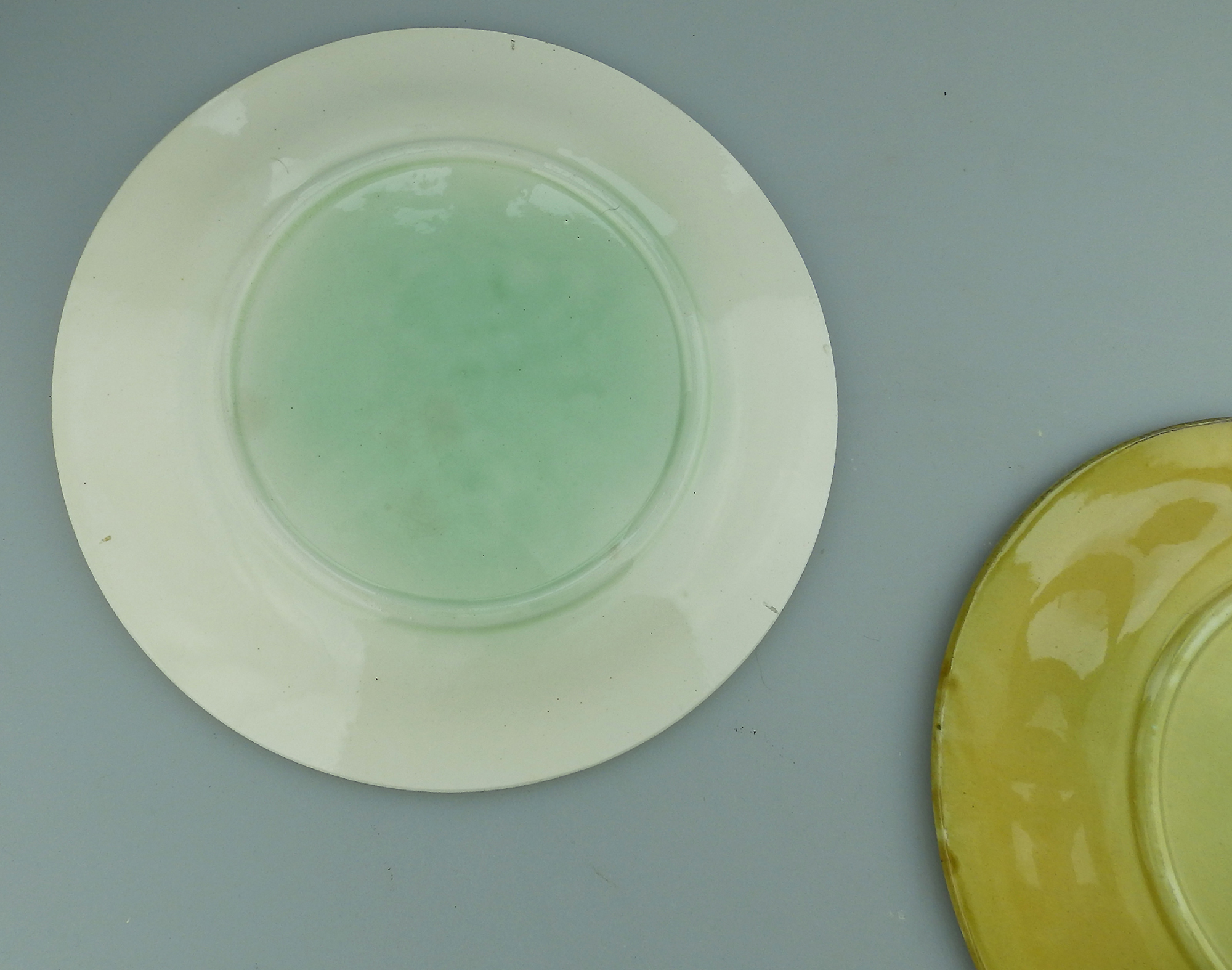A pretty pair 2X antique Victorian majolica pottery grape & leaf Plates C.19thC