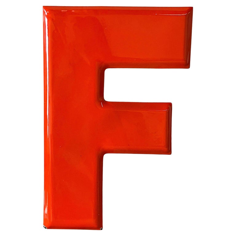 Vintage Enamel Capital Letter F ... Orange Typography, Marquee, Sans Serif Type