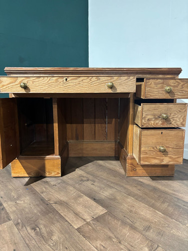 Vintage Pitch Pine Knee Hole Desk