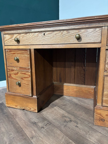 Vintage Pitch Pine Knee Hole Desk