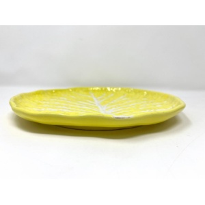 Vintage Portuguese Secla Majolica Lettuce Leaf Lunch Plates, Pair, Lemon Yellow