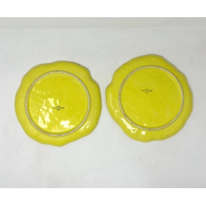 Vintage Portuguese Secla Majolica Lettuce Leaf Lunch Plates, Pair, Lemon Yellow