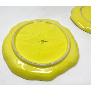 Vintage Portuguese Secla Majolica Lettuce Leaf Lunch Plates, Pair, Lemon Yellow