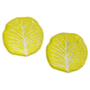 Vintage Portuguese Secla Majolica Lettuce Leaf Lunch Plates, Pair, Lemon Yellow