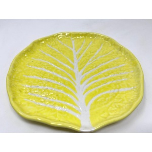 Vintage Portuguese Secla Majolica Lettuce Leaf Lunch Plates, Pair, Lemon Yellow