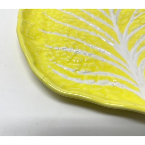 Vintage Portuguese Secla Majolica Lettuce Leaf Lunch Plates, Pair, Lemon Yellow