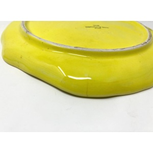 Vintage Portuguese Secla Majolica Lettuce Leaf Lunch Plates, Pair, Lemon Yellow