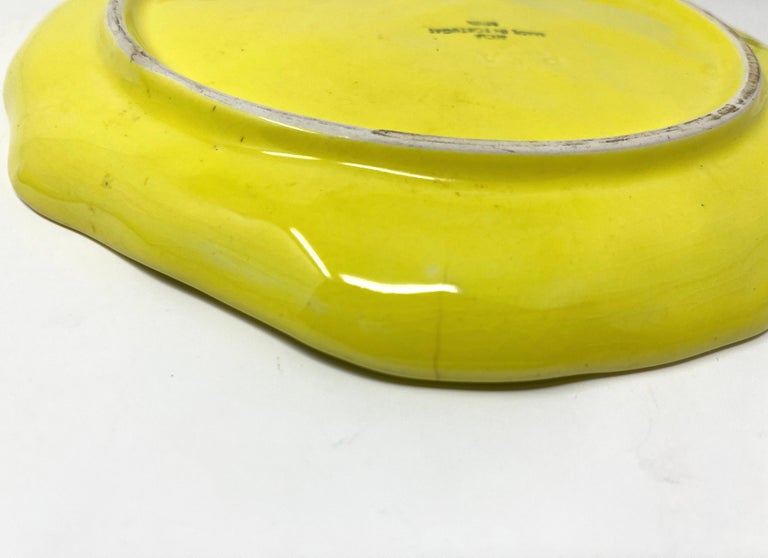 Vintage Portuguese Secla Majolica Lettuce Leaf Lunch Plates, Pair, Lemon Yellow