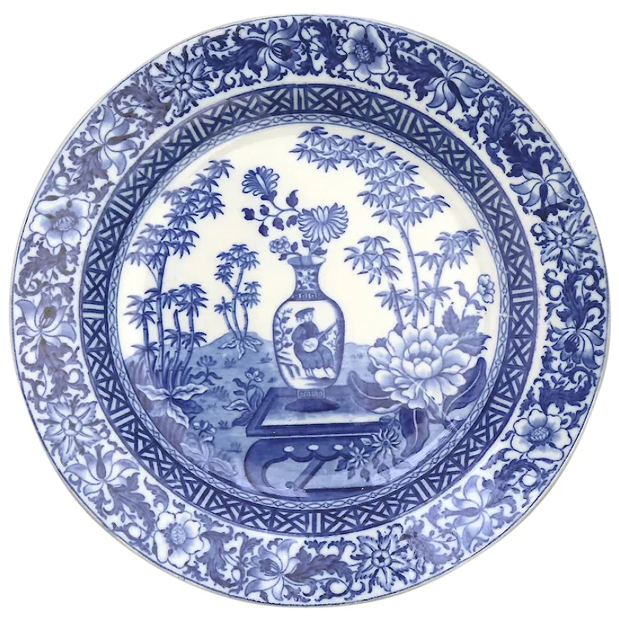 A scarce antique Georgian Wedgwood pottery Bamboo B&W Transferware Plate 2 C.19thC