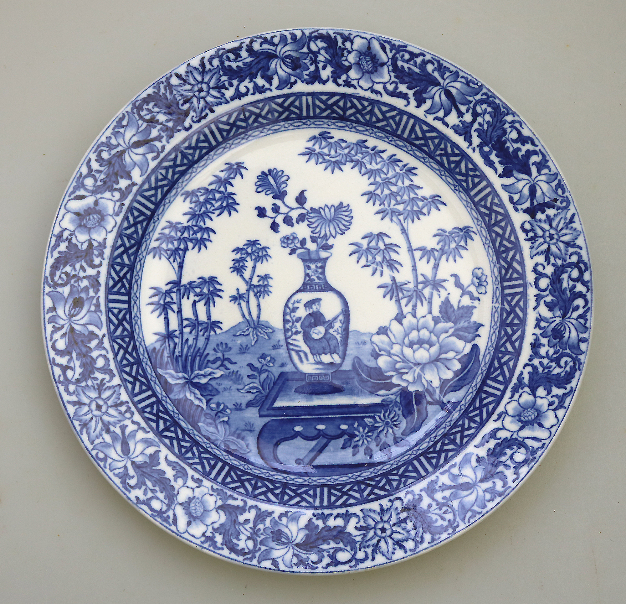 A scarce antique Georgian Wedgwood pottery Bamboo B&W Transferware Plate 2 C.19thC