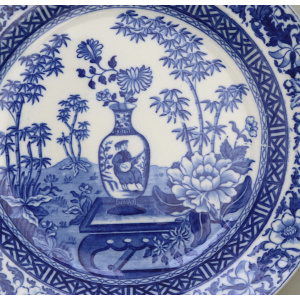 A scarce antique Georgian Wedgwood pottery Bamboo B&W Transferware Plate 2 C.19thC