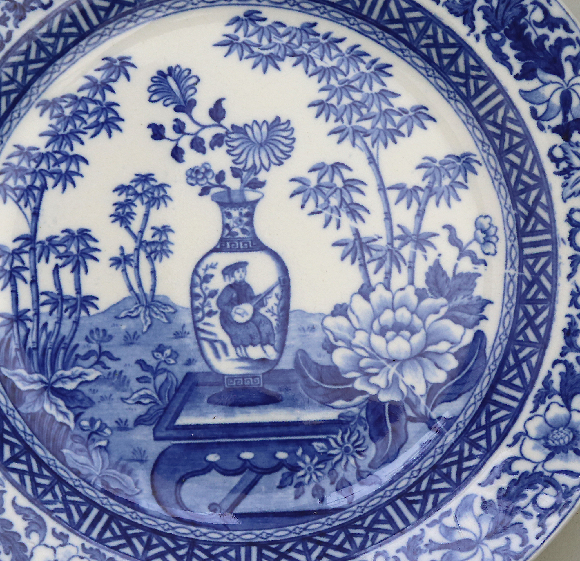 A scarce antique Georgian Wedgwood pottery Bamboo B&W Transferware Plate 2 C.19thC