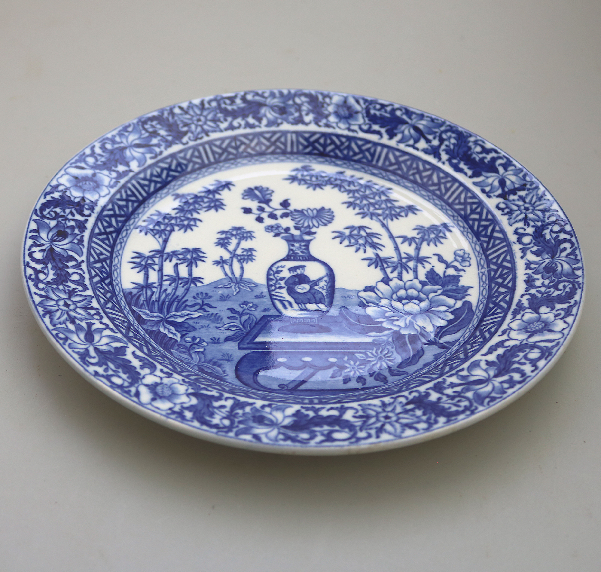 A scarce antique Georgian Wedgwood pottery Bamboo B&W Transferware Plate 2 C.19thC