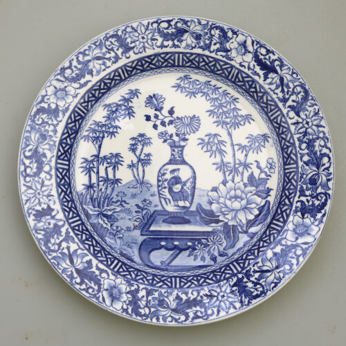 A scarce antique Georgian Wedgwood pottery Bamboo B&W Transferware Plate 1 C.19thC