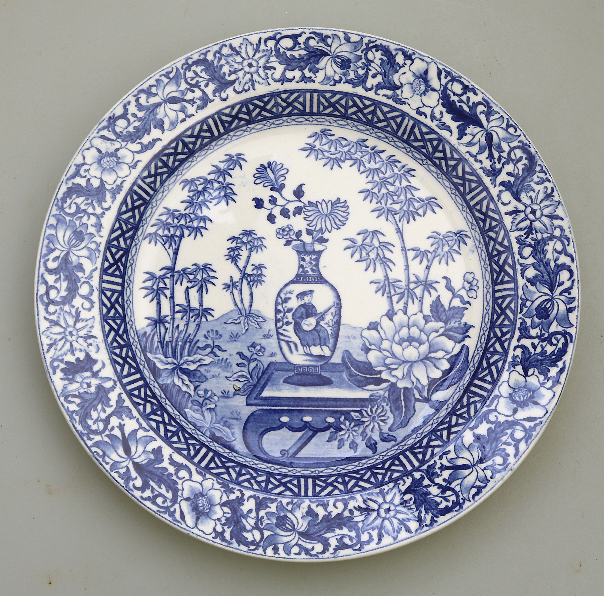 A scarce antique Georgian Wedgwood pottery Bamboo B&W Transferware Plate 1 C.19thC