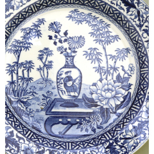 A scarce antique Georgian Wedgwood pottery Bamboo B&W Transferware Plate 1 C.19thC