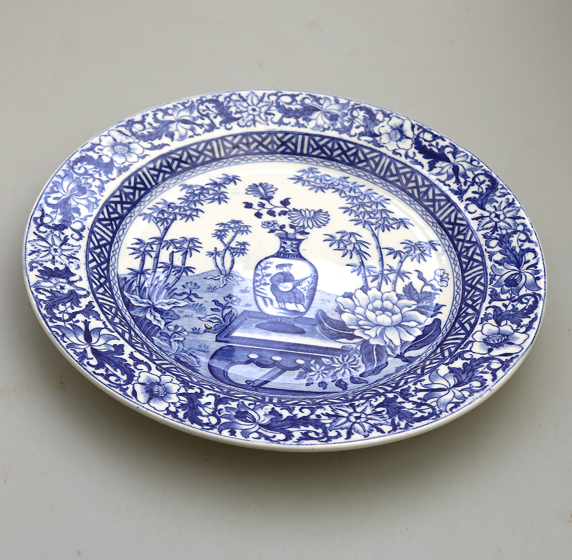 A scarce antique Georgian Wedgwood pottery Bamboo B&W Transferware Plate 1 C.19thC