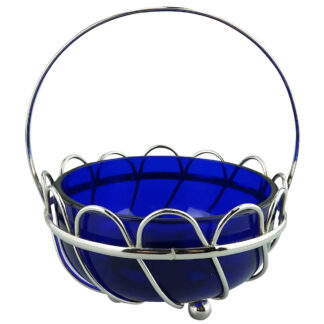 A lovely designer antique cobalt blue glass silvered wired Dish / Bowl C.1900+