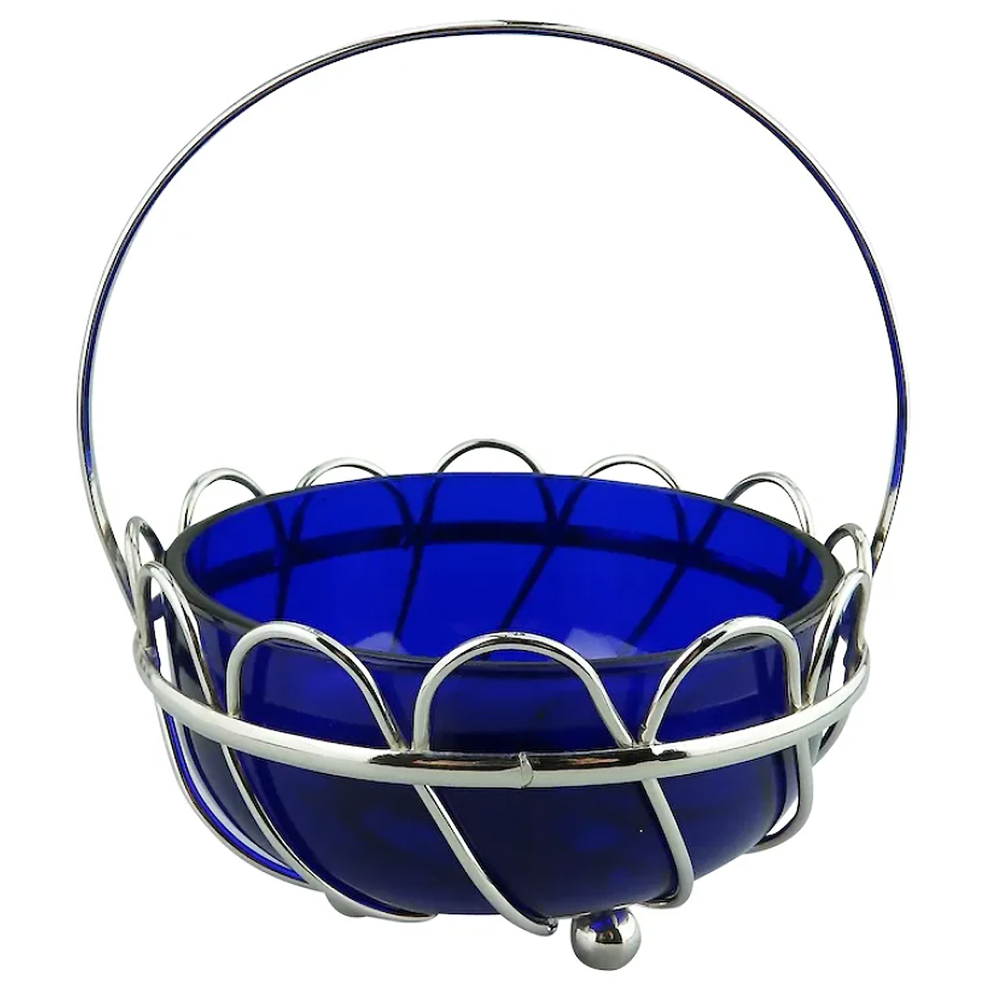 A lovely designer antique cobalt blue glass silvered wired Dish / Bowl C.1900+