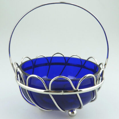 A lovely designer antique cobalt blue glass silvered wired Dish / Bowl C.1900+ - Image 3