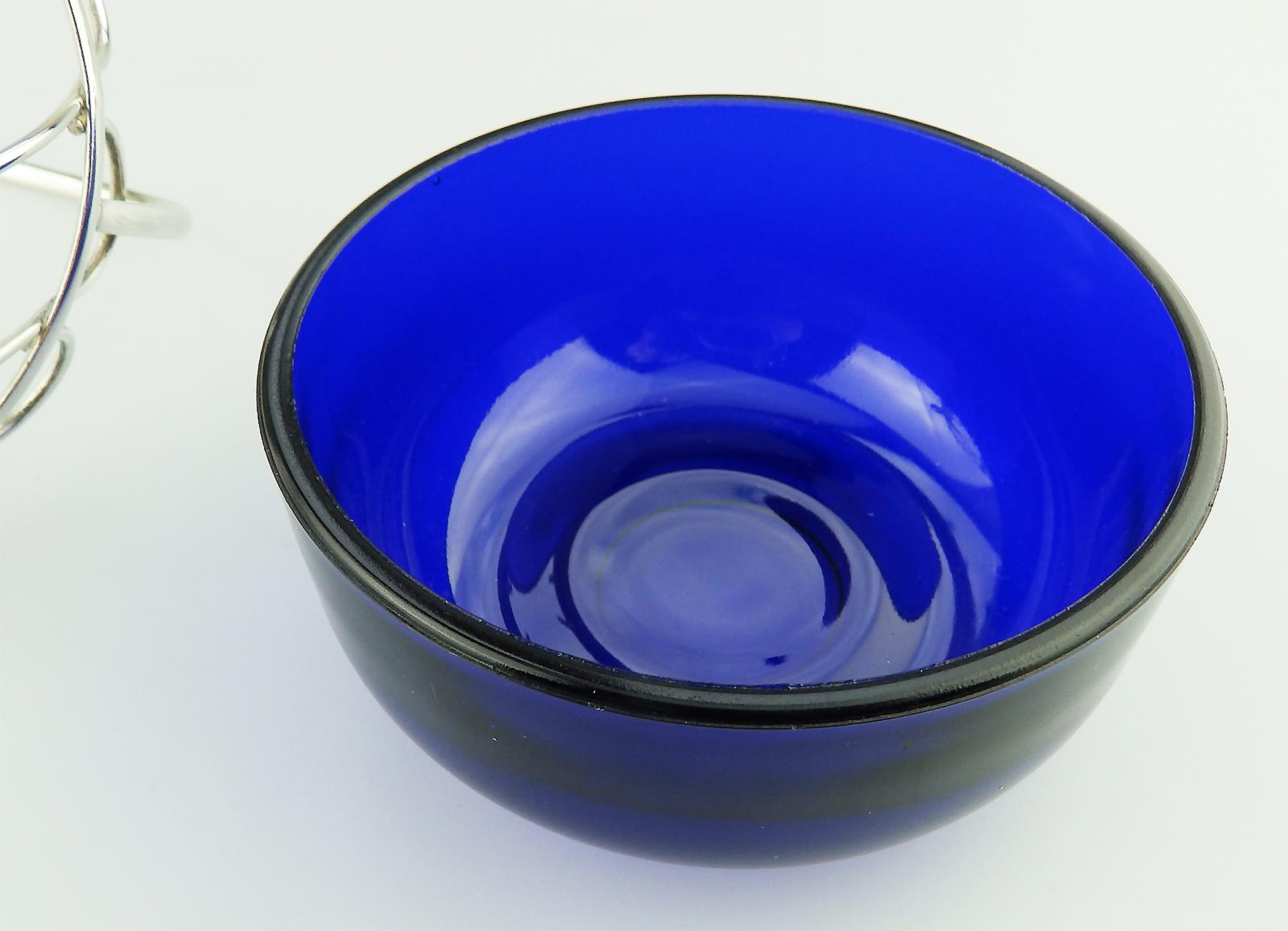 A lovely designer antique cobalt blue glass silvered wired Dish / Bowl C.1900+