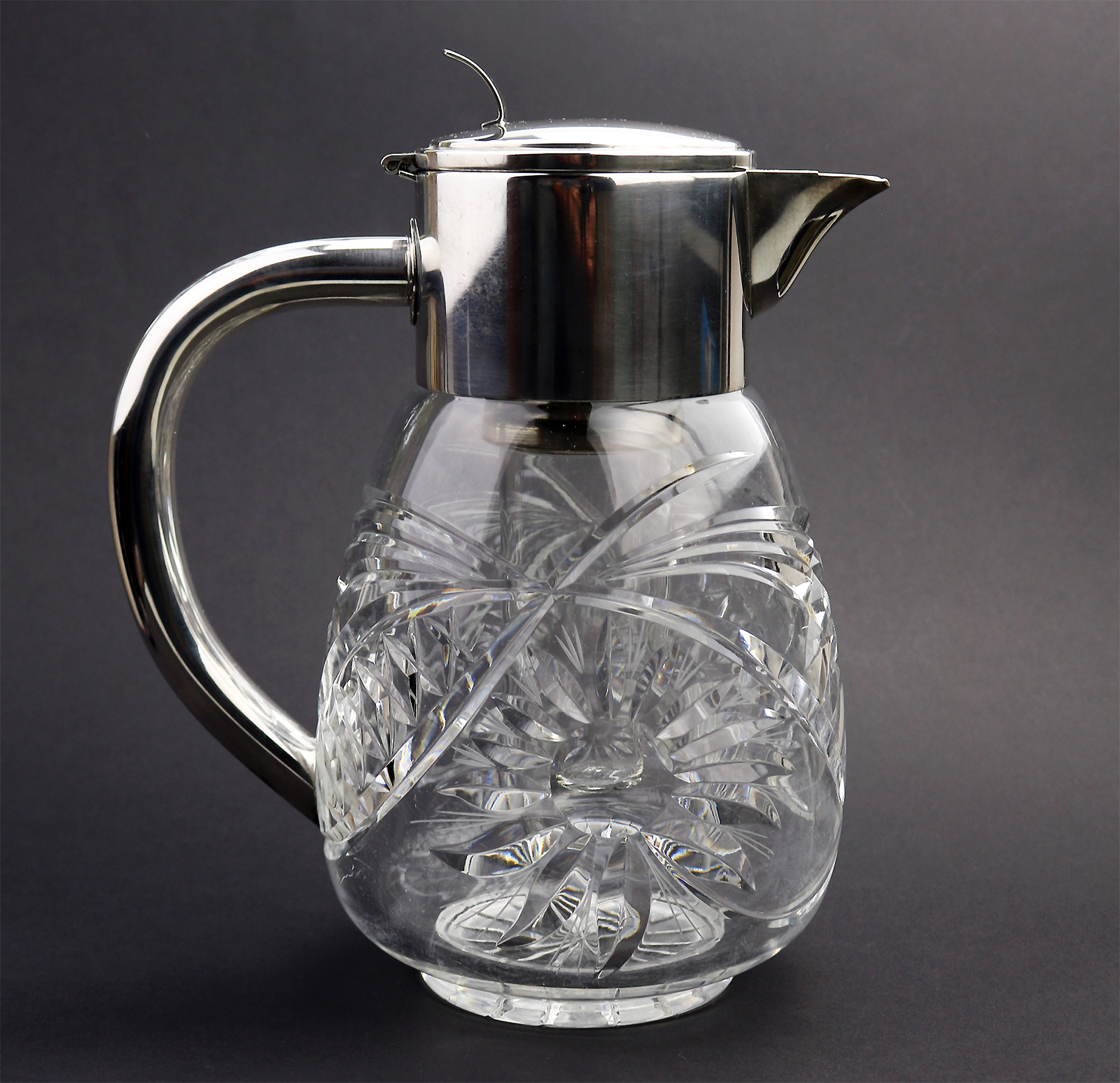 A substantial WMF deep cut glass & silver plate Lemonade Jug & ice holder C.1935+