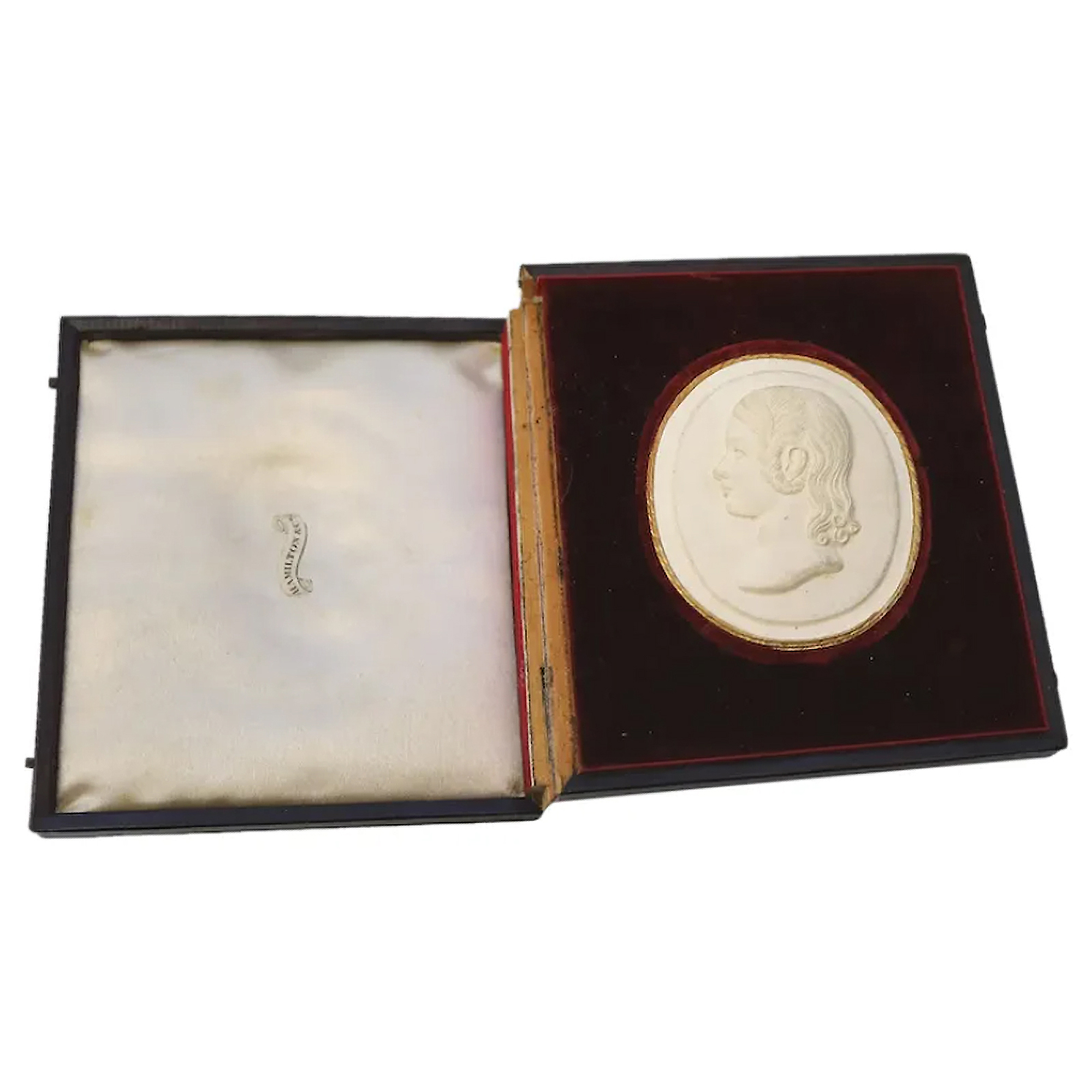 A rare antique Plaster bas-relief Portrait Silhouette Miniature of a girl C.1820