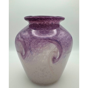 Vasart Signed V020 Purple & White 6½" Vase with Molten Swirl, 1940s/50s