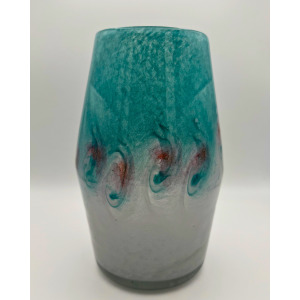Vasart Signed V017 Green & White 7½" Vase with Molten Murriles, 1940s/50s