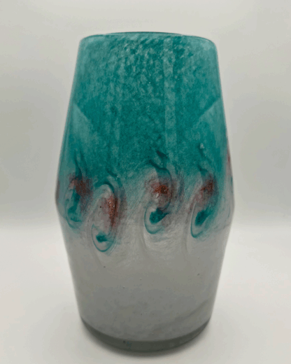 Vasart Signed V017 Green & White 7½" Vase with Molten Murriles, 1940s/50s