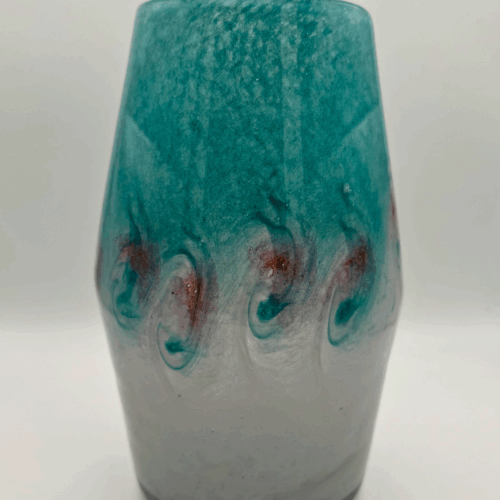 Vasart Signed V017 Green & White 7½" Vase with Molten Murriles, 1940s/50s