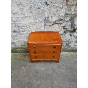 Vintage Lebus 1940s Oak Chest Of Drawers Three Drawer Cabinet Highly Detailed