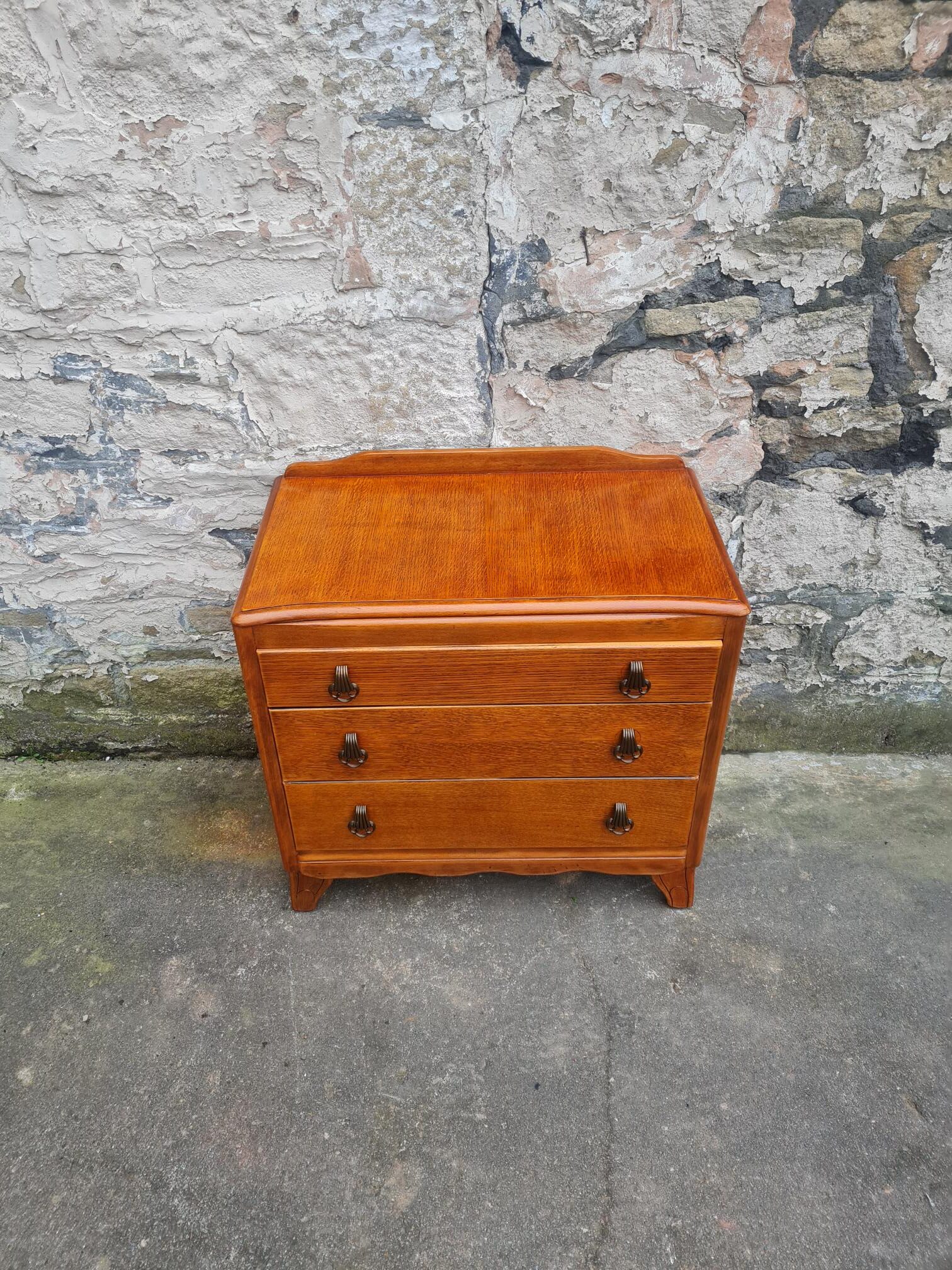 Vintage Lebus 1940s Oak Chest Of Drawers Three Drawer Cabinet Highly Detailed