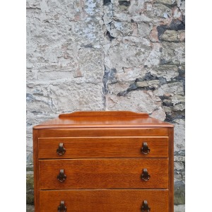 Vintage Lebus 1940s Oak Chest Of Drawers Three Drawer Cabinet Highly Detailed