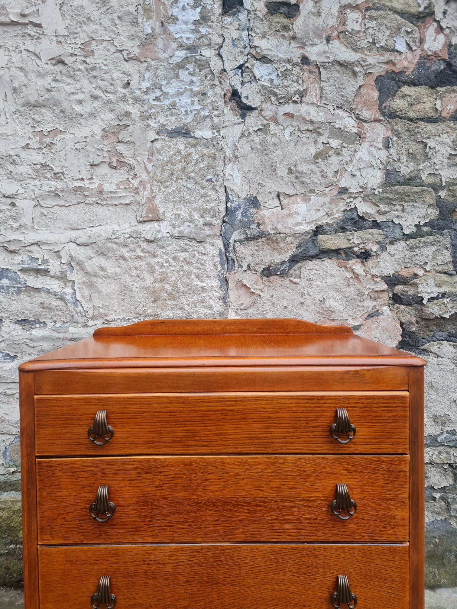 Vintage Lebus 1940s Oak Chest Of Drawers Three Drawer Cabinet Highly Detailed