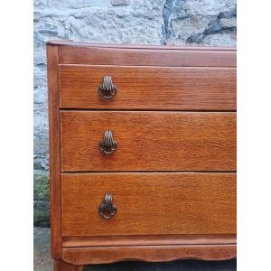 Vintage Lebus 1940s Oak Chest Of Drawers Three Drawer Cabinet Highly Detailed