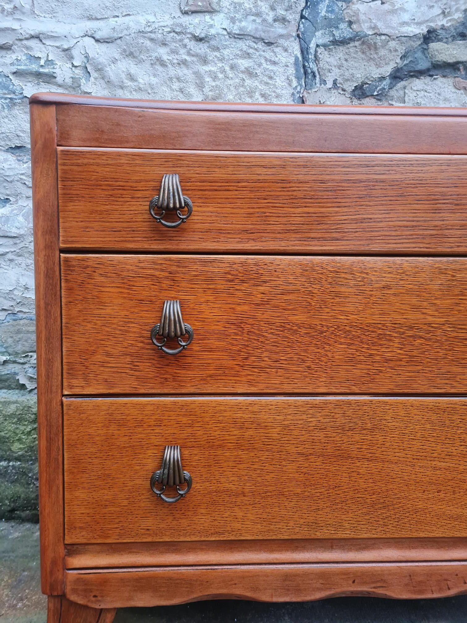 Vintage Lebus 1940s Oak Chest Of Drawers Three Drawer Cabinet Highly Detailed