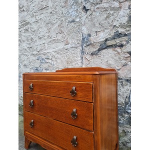 Vintage Lebus 1940s Oak Chest Of Drawers Three Drawer Cabinet Highly Detailed