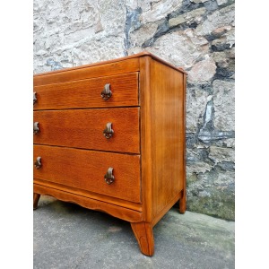 Vintage Lebus 1940s Oak Chest Of Drawers Three Drawer Cabinet Highly Detailed