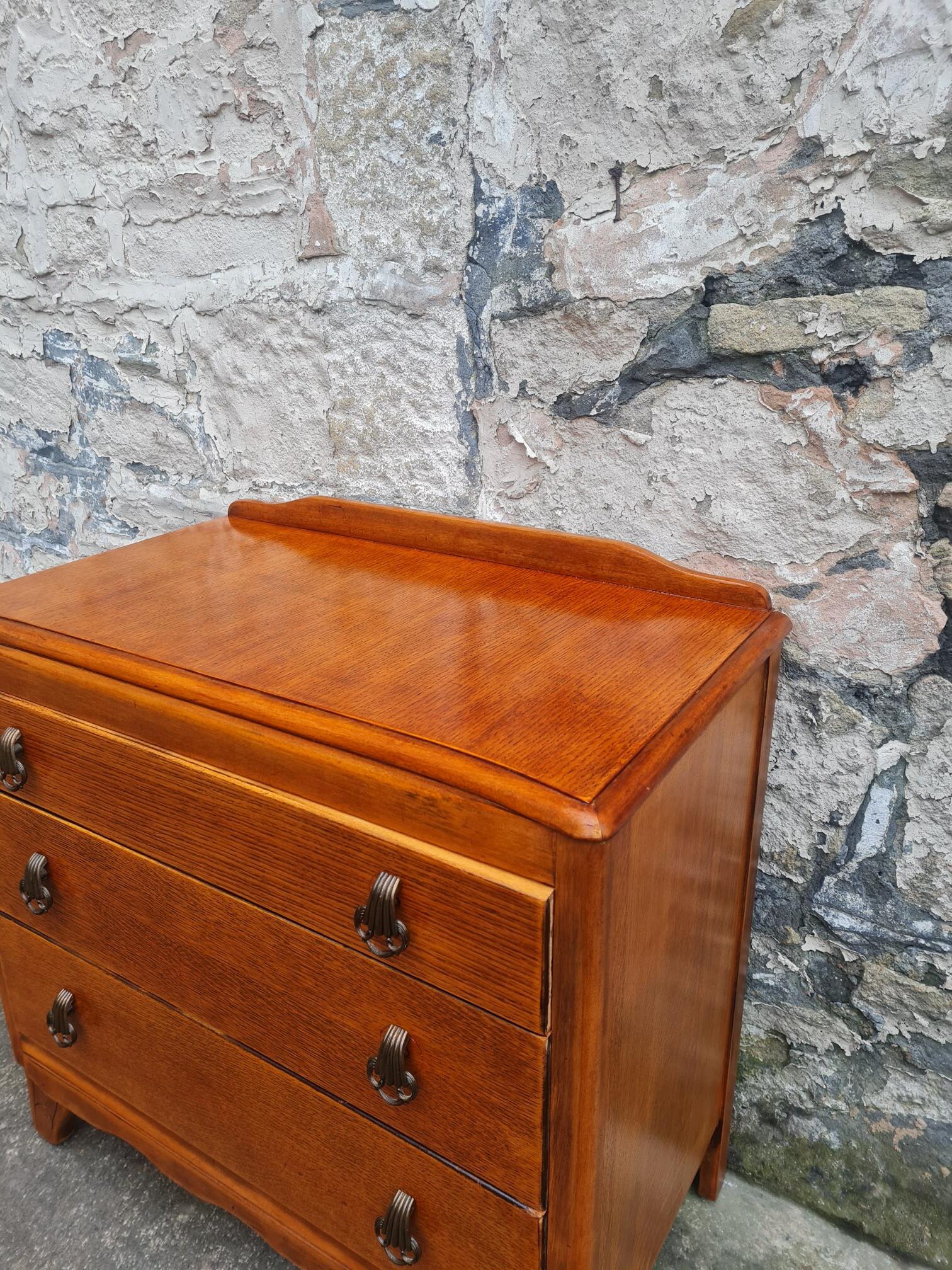Vintage Lebus 1940s Oak Chest Of Drawers Three Drawer Cabinet Highly Detailed
