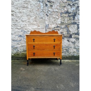 Vintage Oak Chest Of Drawers Three Drawer Cabinet Lovely Ebonised Detailing
