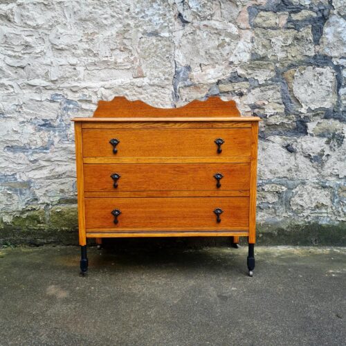 Vintage Oak Chest Of Drawers Three Drawer Cabinet Lovely Ebonised Detailing