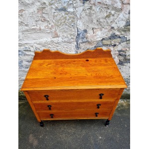 Vintage Oak Chest Of Drawers Three Drawer Cabinet Lovely Ebonised Detailing